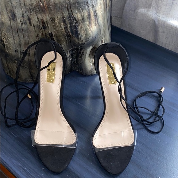 clear front strap heels